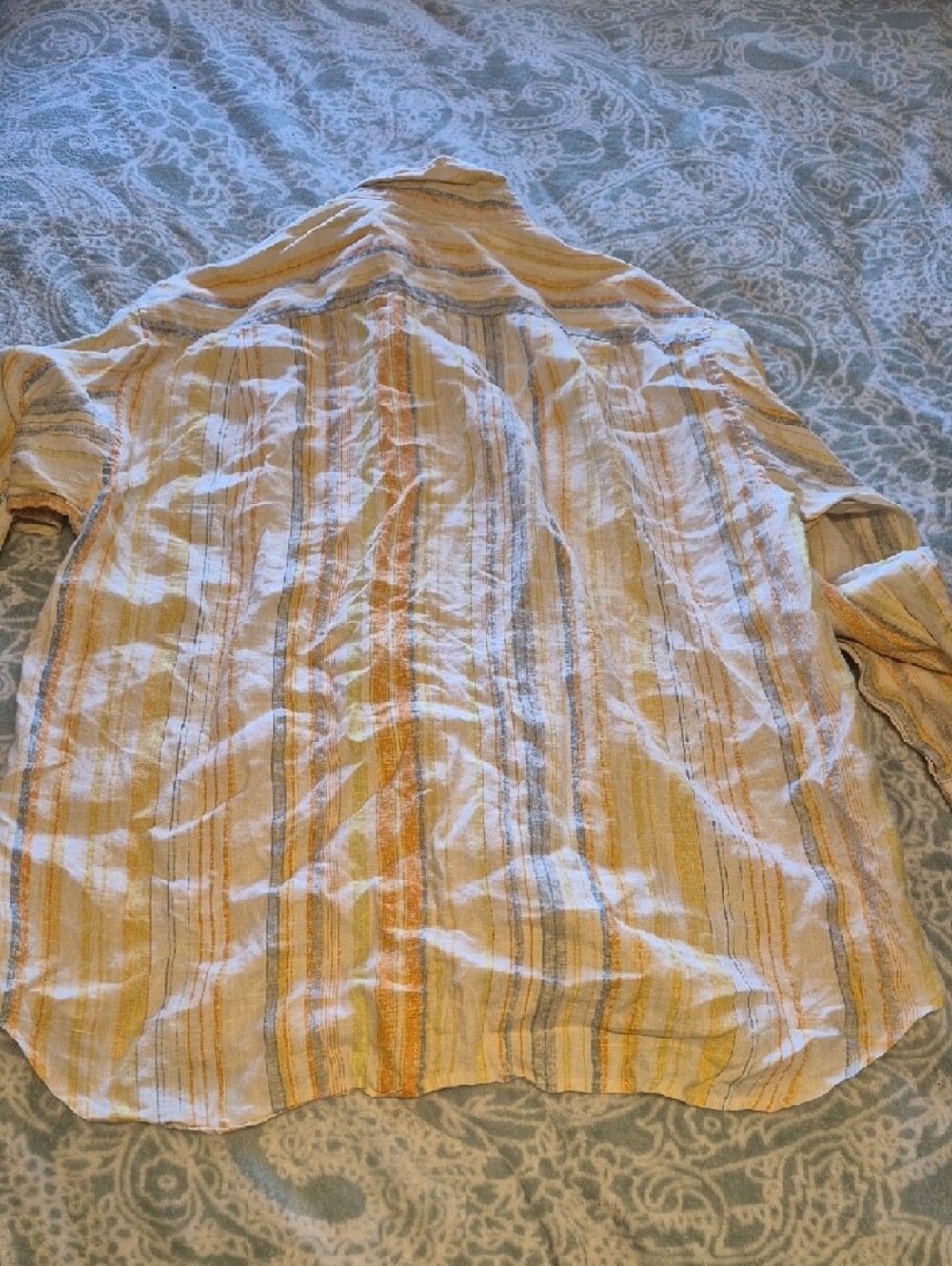 Tommy Bahama Yellow and Blue Striped Casual Button-Down Shirt - Picture 9 of 9